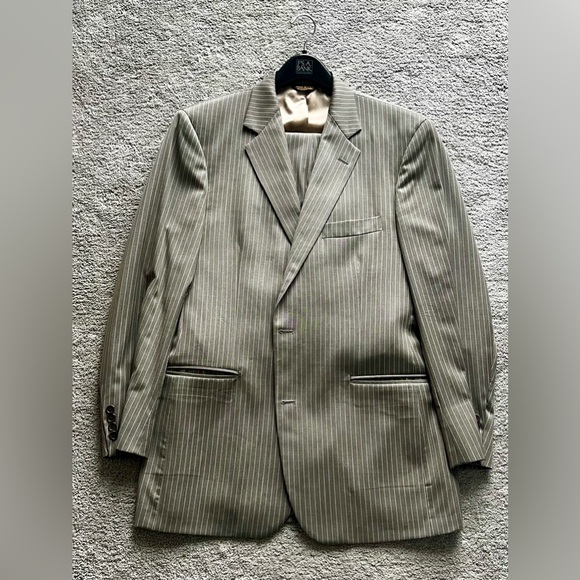 NWOT Twill by Scott Dayton 43L Tan Pin Stripped Suit - Picture 1 of 6